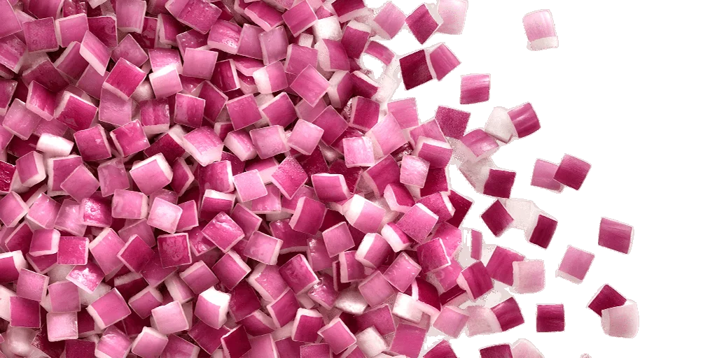 Freshly diced red onion pieces